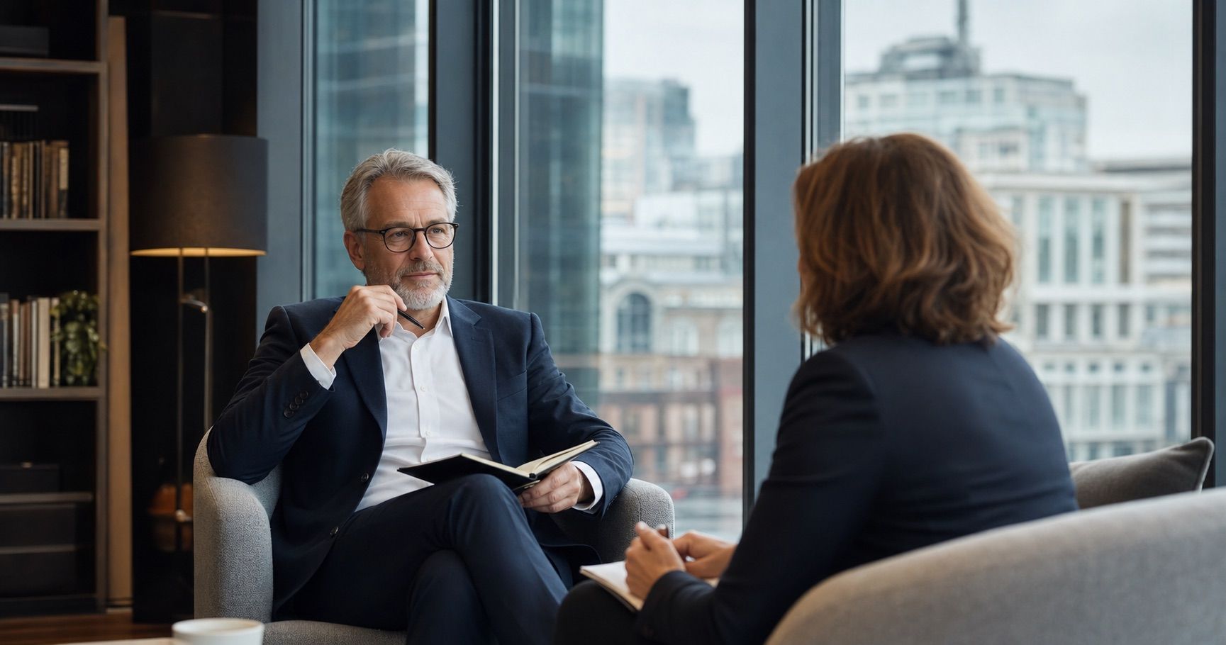 Senior professional in an executive outplacement consultation in London
